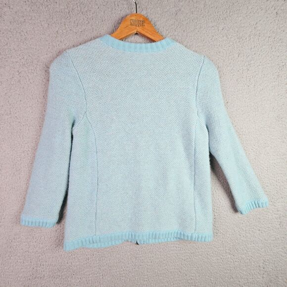 Ann Taylor Merino Wool Blend Zip Front Sweater Cardigan Light Blue Small - Picture 2 of 16